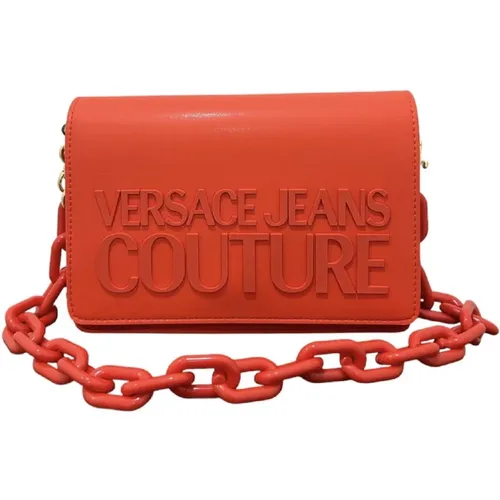 Rote Handtasche mit kontrastierendem Logo , Damen, Größe: ONE Size - Versace Jeans Couture - Modalova