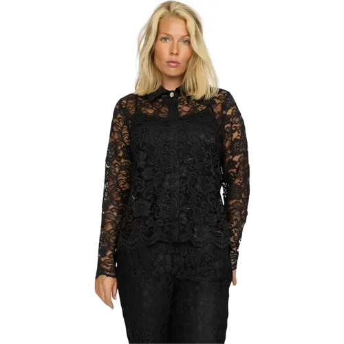 Elegante Schwarze Spitzenbluse , Damen, Größe: XL - 2-Biz - Modalova