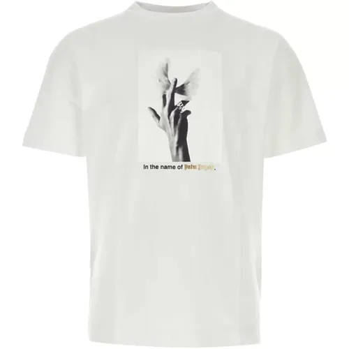 Weißes Baumwoll-T-Shirt - Klassischer Stil , Herren, Größe: XL - Palm Angels - Modalova