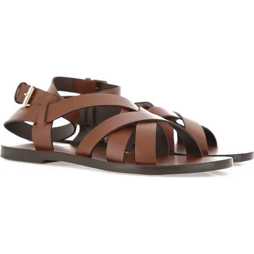 Braune Leder Flache Sandalen , Damen, Größe: 36 EU - Liviana Conti - Modalova