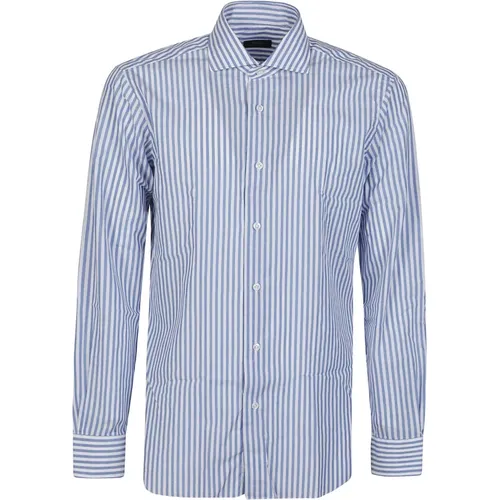 Stylish Neck Shirt in Blue and White , male, Sizes: 2XL, XL, 4XL, M, L - Barba Napoli - Modalova