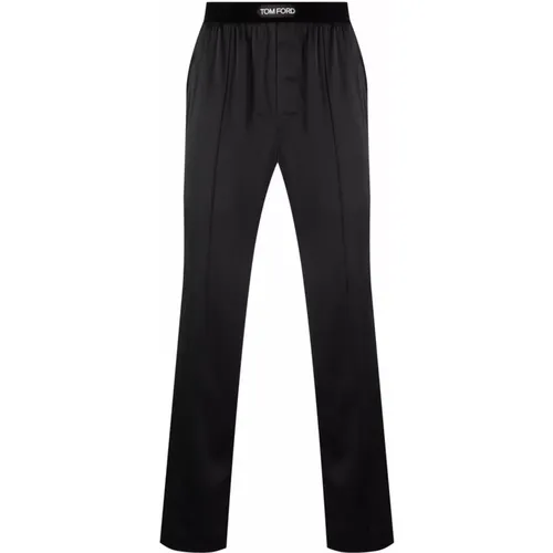 Schwarze Seidenpyjama mit Elastischem Bund , Herren, Größe: XS - Tom Ford - Modalova