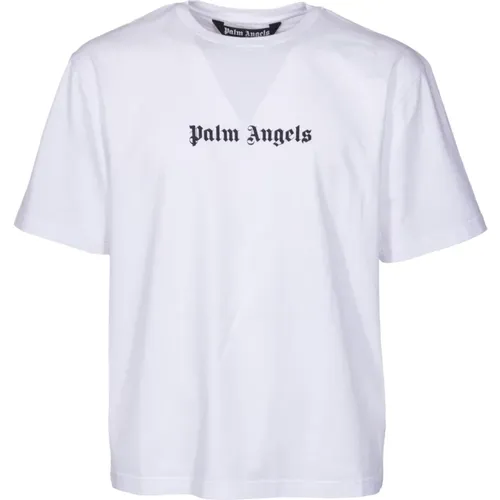 Weißes Logo-Print Baumwoll-T-Shirt , Herren, Größe: L - Palm Angels - Modalova