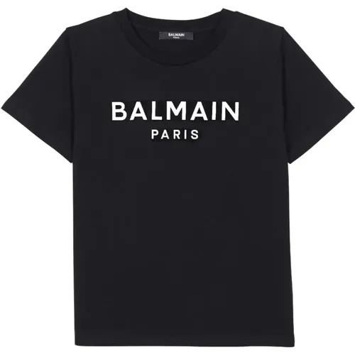 Logo Print Schwarze T-shirts und Polos - Balmain - Modalova