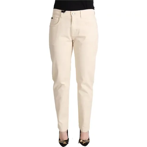 Weiße Mid Waist Skinny Denim Jeans mit Logo Plaque - Dolce & Gabbana - Modalova