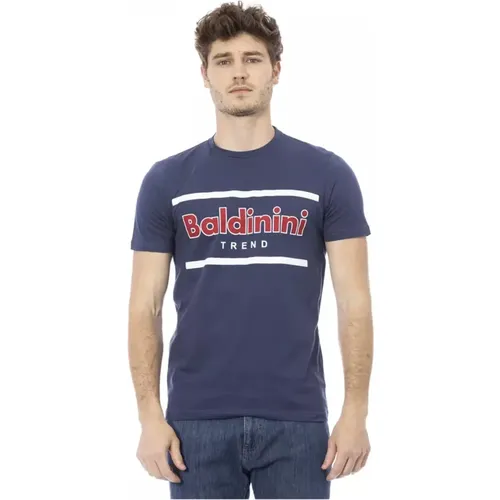 Blaues T-Shirt mit Rundhalsausschnitt und Frontdruck , Herren, Größe: L - Baldinini - Modalova