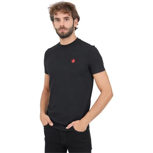 Schwarzes T-Shirt mit kurzen Ärmeln und Stickerei , Herren, Größe: M - Dsquared2 - Modalova