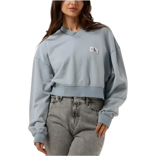 Gewebtes Label V-Ausschnitt Pullover , Damen, Größe: XL - Calvin Klein - Modalova