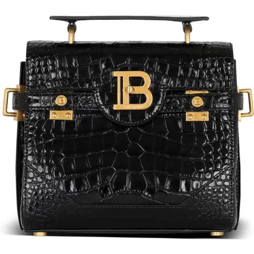 B-Buzz 23 bag in crocodile-print leather , female, Sizes: ONE SIZE - Balmain - Modalova