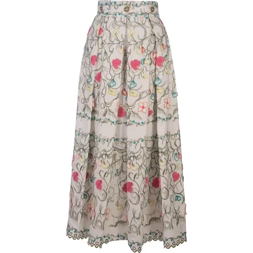 Floral Embroidered White Long Skirt , female, Sizes: 2XS, XS - Elie Saab - Modalova