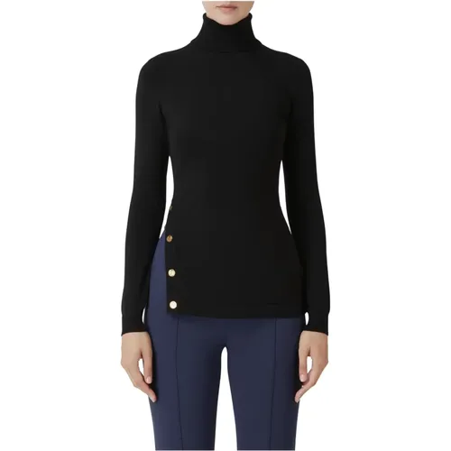 Turtleneck Sweater with Gold Buttons , female, Sizes: XL, 2XL - Elisabetta Franchi - Modalova