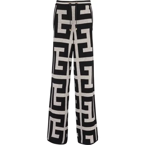Wide knit pants with maxi monogram , female, Sizes: XS - Balmain - Modalova