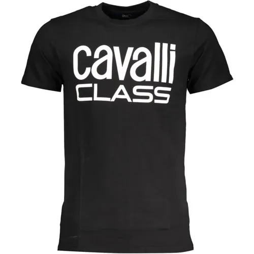 Minimalistisches Schwarzes Baumwoll T-Shirt Männer , Herren, Größe: 2XL - Cavalli Class - Modalova