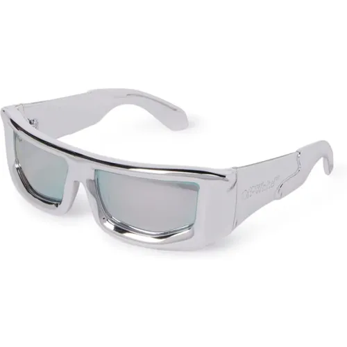 Luxury Rectangular Sunglasses with Logo , unisex, Sizes: 58 MM - Off White - Modalova