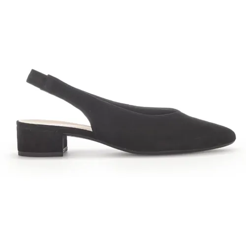 Schwarze Samt Leder Slingback Schuhe , Damen, Größe: 38 EU - Gabor - Modalova