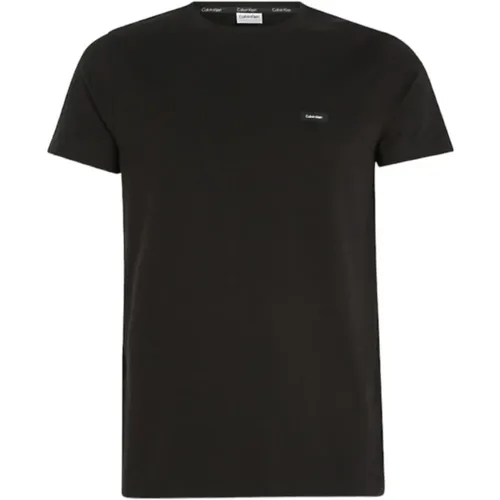 Schwarzes Slim Fit Baumwoll-T-Shirt , Herren, Größe: 2XL - Calvin Klein - Modalova