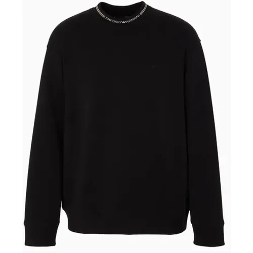 Schwarzer Sweatshirt mit Rippendetails , Herren, Größe: L - Emporio Armani - Modalova