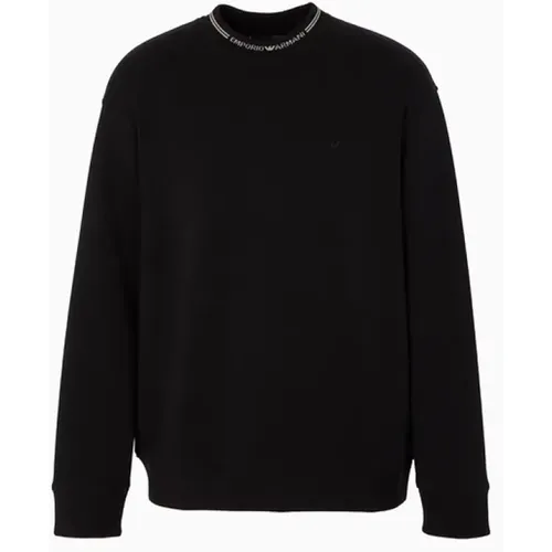 Schwarzer Sweatshirt mit Rippendetails , Herren, Größe: S - Emporio Armani - Modalova