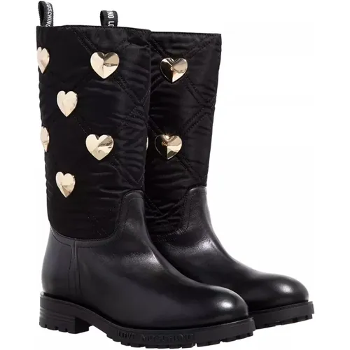 Gepolsterte Leder Stiefeletten Schwarz - Love Moschino - Modalova