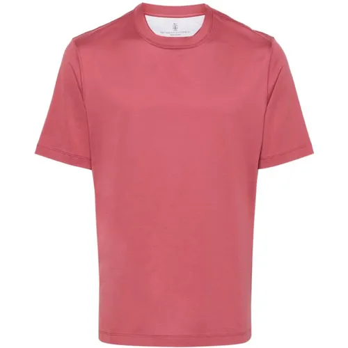 Rotes Baumwoll-Jersey T-Shirt - BRUNELLO CUCINELLI - Modalova