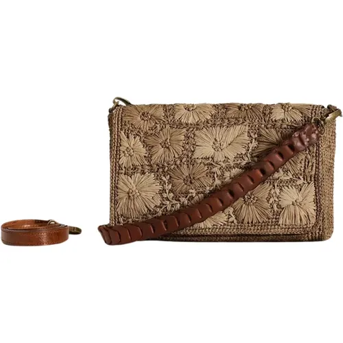 Handgefertigte Raphia-Tasche mit Lederriemen , Damen, Größe: ONE Size - Ibeliv - Modalova