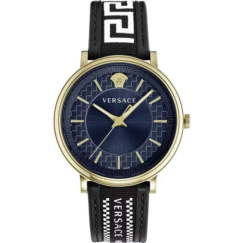 V-Circle Blue Dial Gold Watch , male, Sizes: ONE SIZE - Versace - Modalova