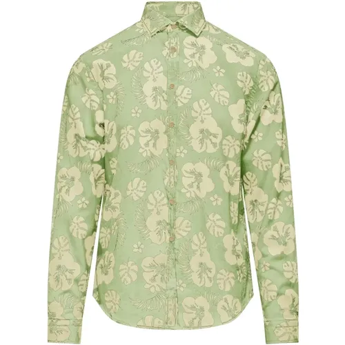 Linen/Cotton Shirt with Digital Print and Collar , male, Sizes: 3XL, L, 2XL, XL - BomBoogie - Modalova
