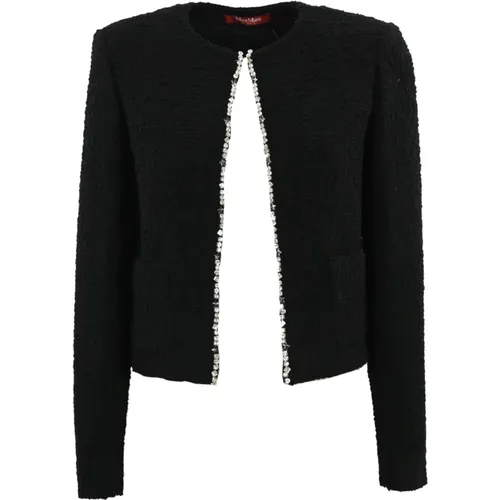 Schwarze Bouclé Kristallbestickte Jacke - Max Mara Studio - Modalova