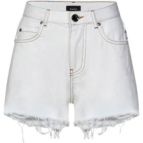 Weiße High-Waisted Honey Tribal Stickerei Shorts , Damen, Größe: W25 - pinko - Modalova