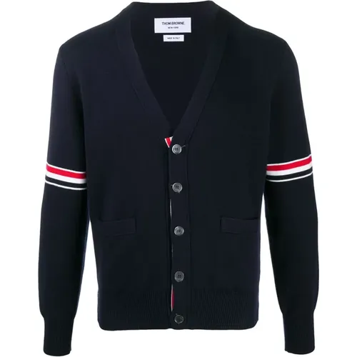 V-Neck Sweater with Button Closure , male, Sizes: L, XL - Thom Browne - Modalova
