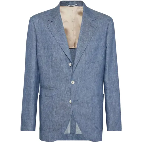 Silk/Linen Jacket Notched Lapels , male, Sizes: XL - BRUNELLO CUCINELLI - Modalova
