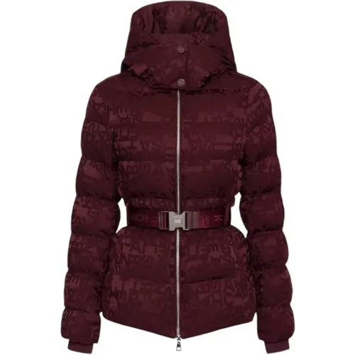 Bordeaux Down Jacket with Removable Hood , female, Sizes: L - Elisabetta Franchi - Modalova