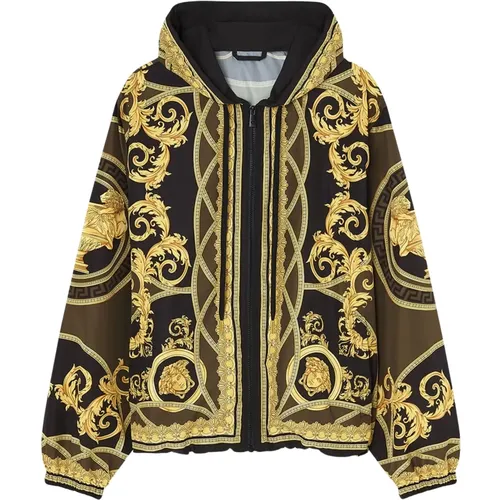 Stylish Black Olive Gold Jacket , male, Sizes: L - Versace - Modalova