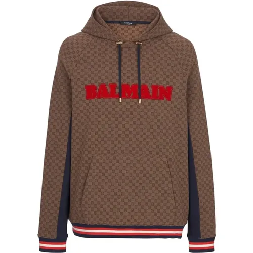 Retro Hoodie in Cotton , male, Sizes: M - Balmain - Modalova