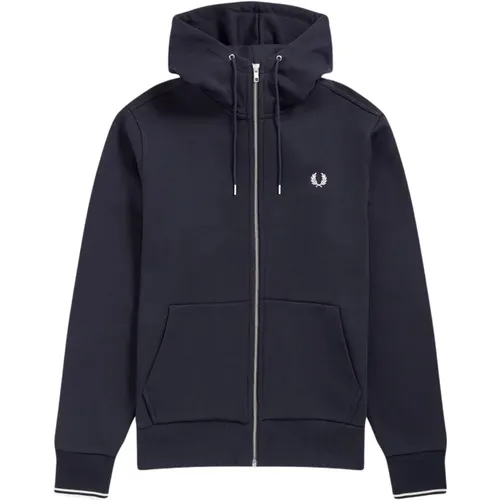 Blaue Kapuzen-Sweatshirt mit Reißverschluss , Herren, Größe: 2XL - Fred Perry - Modalova