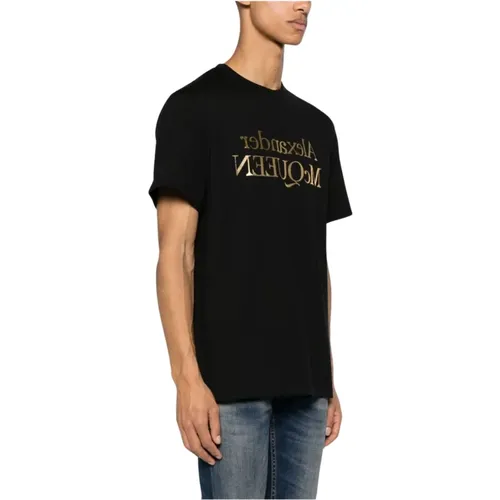 Goldenes Logo Crew Neck T-shirts und Polos , Herren, Größe: XL - alexander mcqueen - Modalova