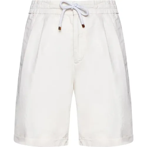 Ivory Linen Shorts with Drawstring Waistband , male, Sizes: M - BRUNELLO CUCINELLI - Modalova