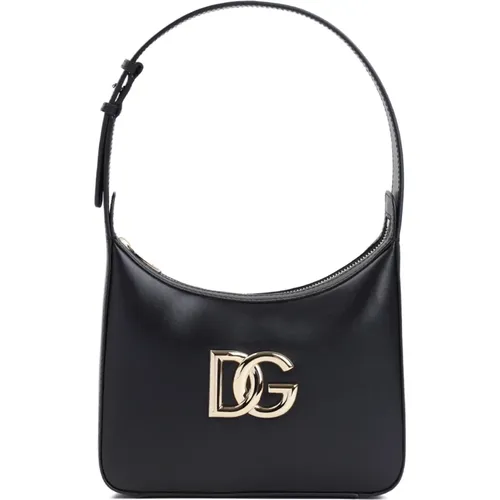 Schwarze Lederhandtasche mit DG-Logo - Dolce & Gabbana - Modalova