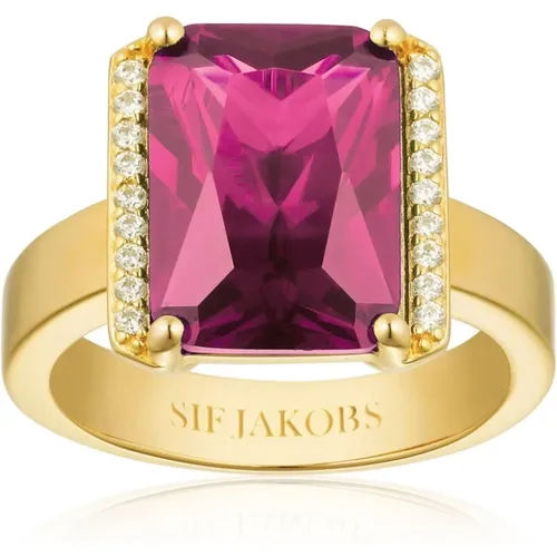 Goldener Statement Ring mit Zirkonia,Statement-Ring mit Smaragdschliff-Zirkonia - Sif Jakobs Jewellery - Modalova