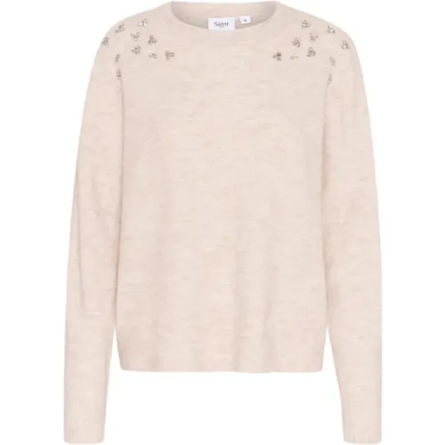 Elegant Knit Pullover Cream Melange , female, Sizes: M, 2XL, XS, S, L, XL - Saint Tropez - Modalova