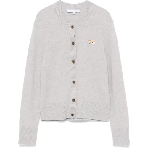 Grey Sweater with Fox Motif , female, Sizes: L, XS, S, M - Maison Kitsuné - Modalova