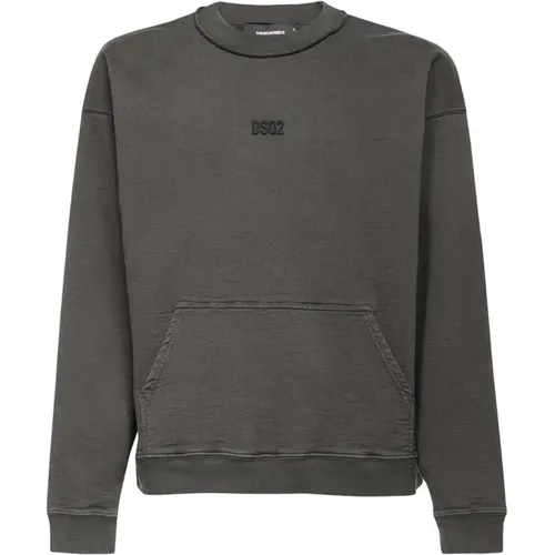 Gerippter Logo-Sweatshirt mit Kängurutasche , Herren, Größe: L - Dsquared2 - Modalova