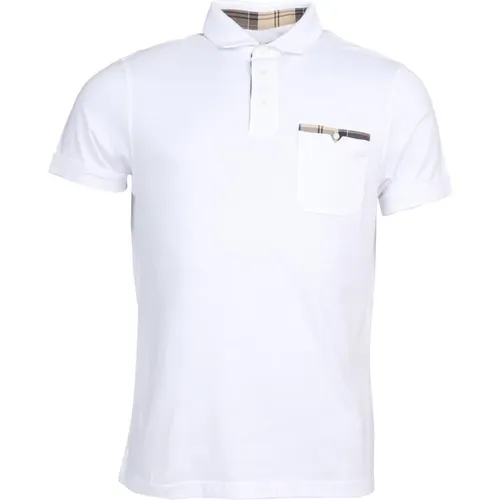 Weiße Baumwoll-Polohemd mit Tartan-Details , Herren, Größe: 2XL - Barbour - Modalova