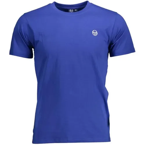 Blau Besticktes Crewneck Baumwoll T-Shirt , Herren, Größe: 2XL - Sergio Tacchini - Modalova