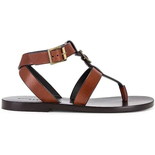 Hardy Leder Flache Sandalen - Saint Laurent - Modalova