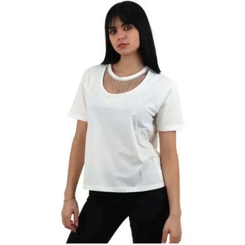 Kurzarm T-Shirt mit Strassanhängern , Damen, Größe: XS - Liu Jo - Modalova