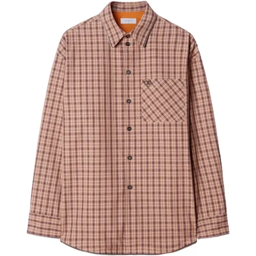 Grey Checked Zip-Detail Shirt , male, Sizes: L - Off White - Modalova