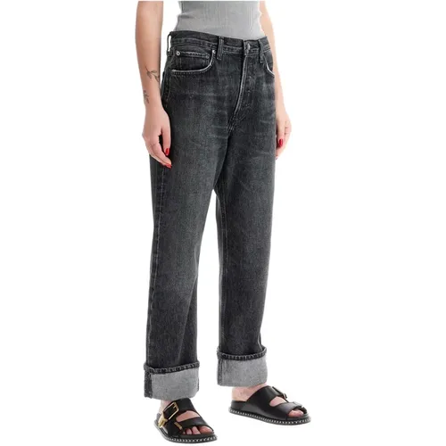 Schwarze Distressed Denim Straight Leg Jeans , Damen, Größe: W28 - Agolde - Modalova