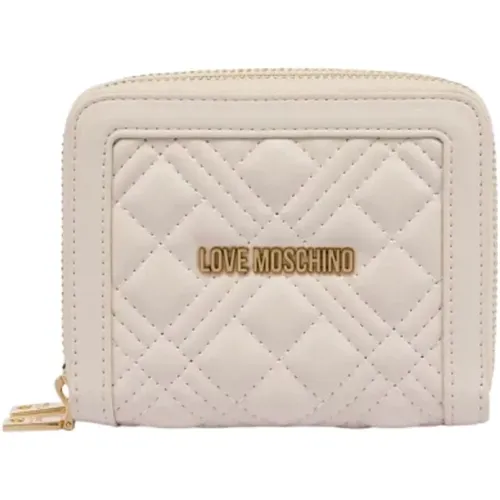 Gold-Plated Logo Wallet in Ivory , female, Sizes: ONE SIZE - Love Moschino - Modalova