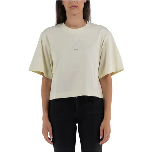 Off , Small Arrow Pearls Crop T-Shirt , female, Sizes: L, M - Off White - Modalova